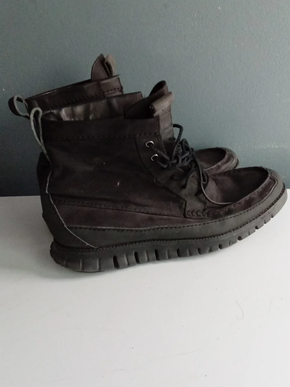 Cole Haan Zerogrand Mens Dark Brown Nubuck Leather Moc Toe Ankle Boots